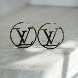Silver Tone  Monogram Hoop Earrings